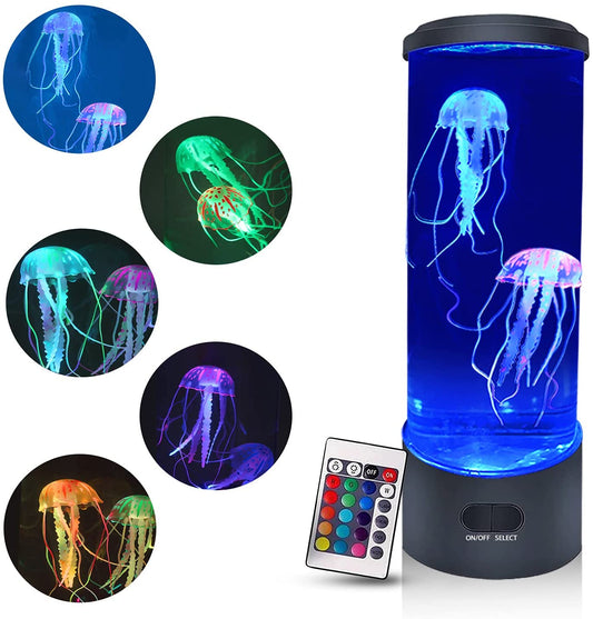 Lampe à Lave Méduse avec les différents lumières qu'illumine la lampe méduse