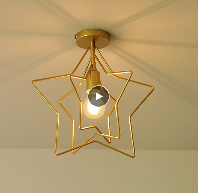 Plafonnier Luminaire design étoile 3D en métal doré