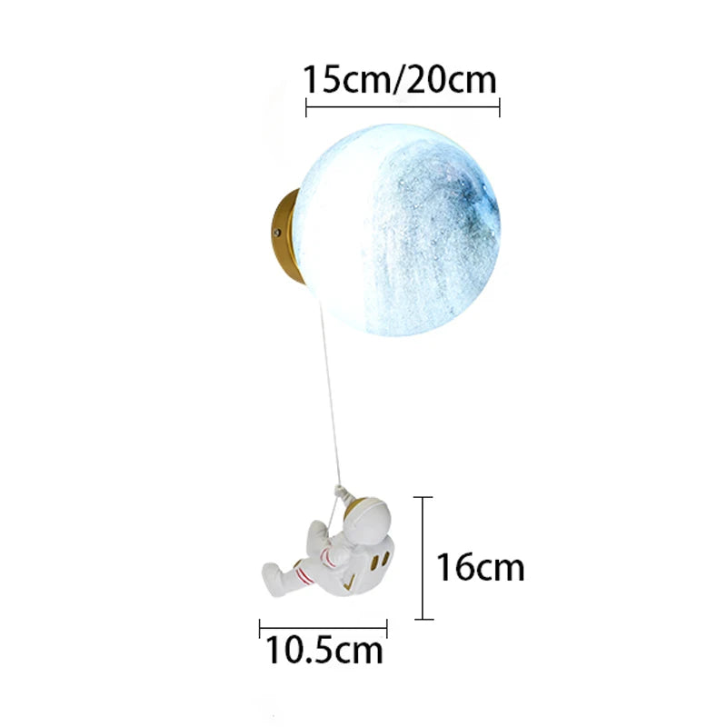 New Copper Moon Minimalist LED Wall Lamps For Children's Room Bedroom Beside Background Home Creative Astronaut Boy Toy Lustres