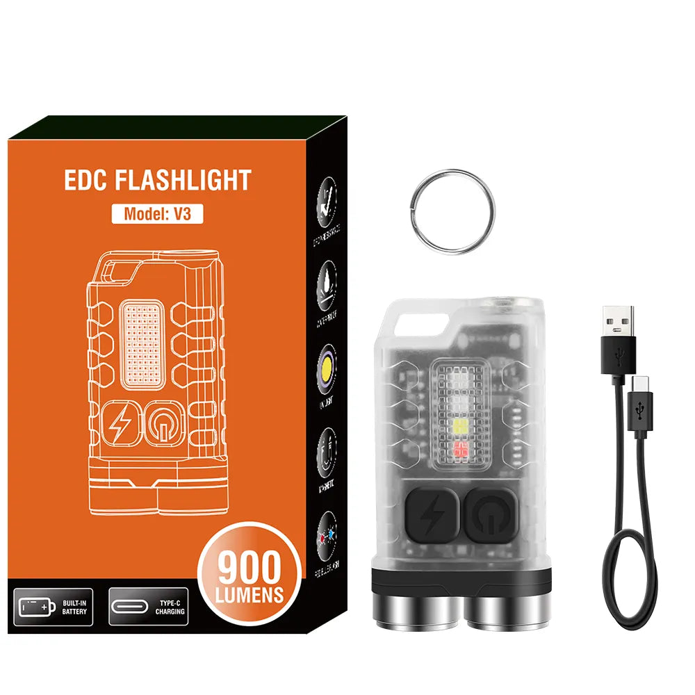 BORUiT V3 LED Keychain Portable Flashlight Work Light Type-C Rechargeable Mini Torch with Magnet UV Camping Pocket Lantern