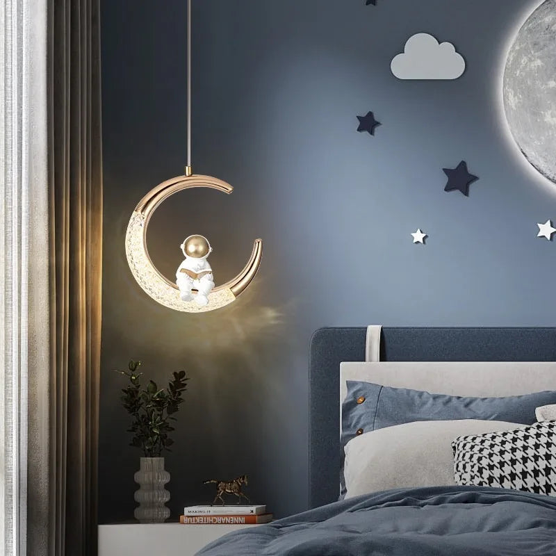 Astronaut Led Pendant Lights Nordic Golden Bedside Chandelier Lighting for Living Room Bedroom Bedside Lamps Indoor Lighting