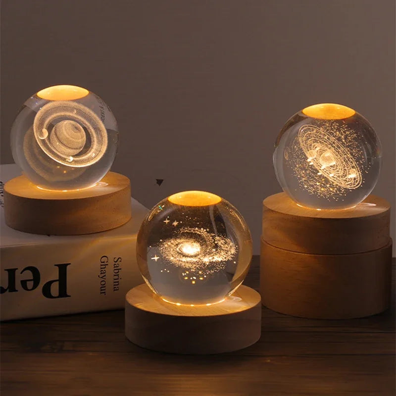 Cadeau de St Valentin Système Solaire Lune Galaxie Projecteur Boule de Cristal Veilleuse LED Décoration Chambre Lampe de Nuit Enfants Cadeau d'Anniversaire