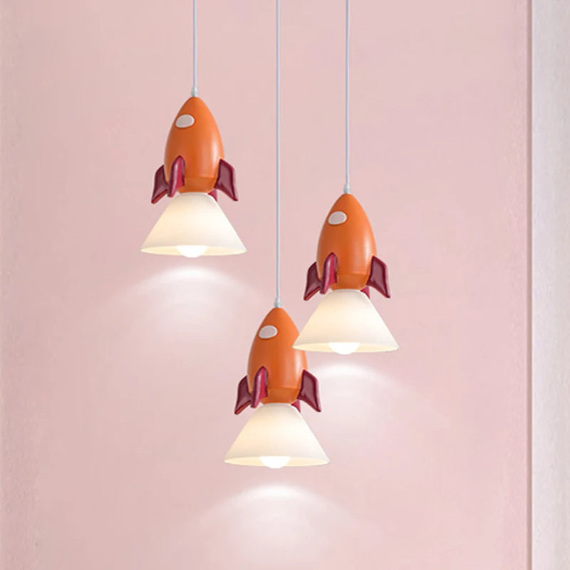 Cute Rocket Lamp Chandelier for Children Room Bedroom Pendant Light Kid Bedside Ceiling Hanging Fixtures LED Lighting Decoration