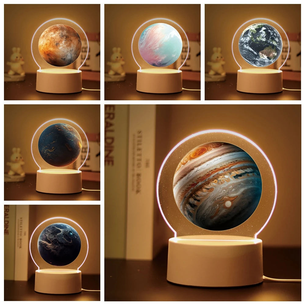 Creative universe planet Night Light Mars Table Bedside Lamp For Home Decor earth model Acrylic lamps Kids Birthday gift