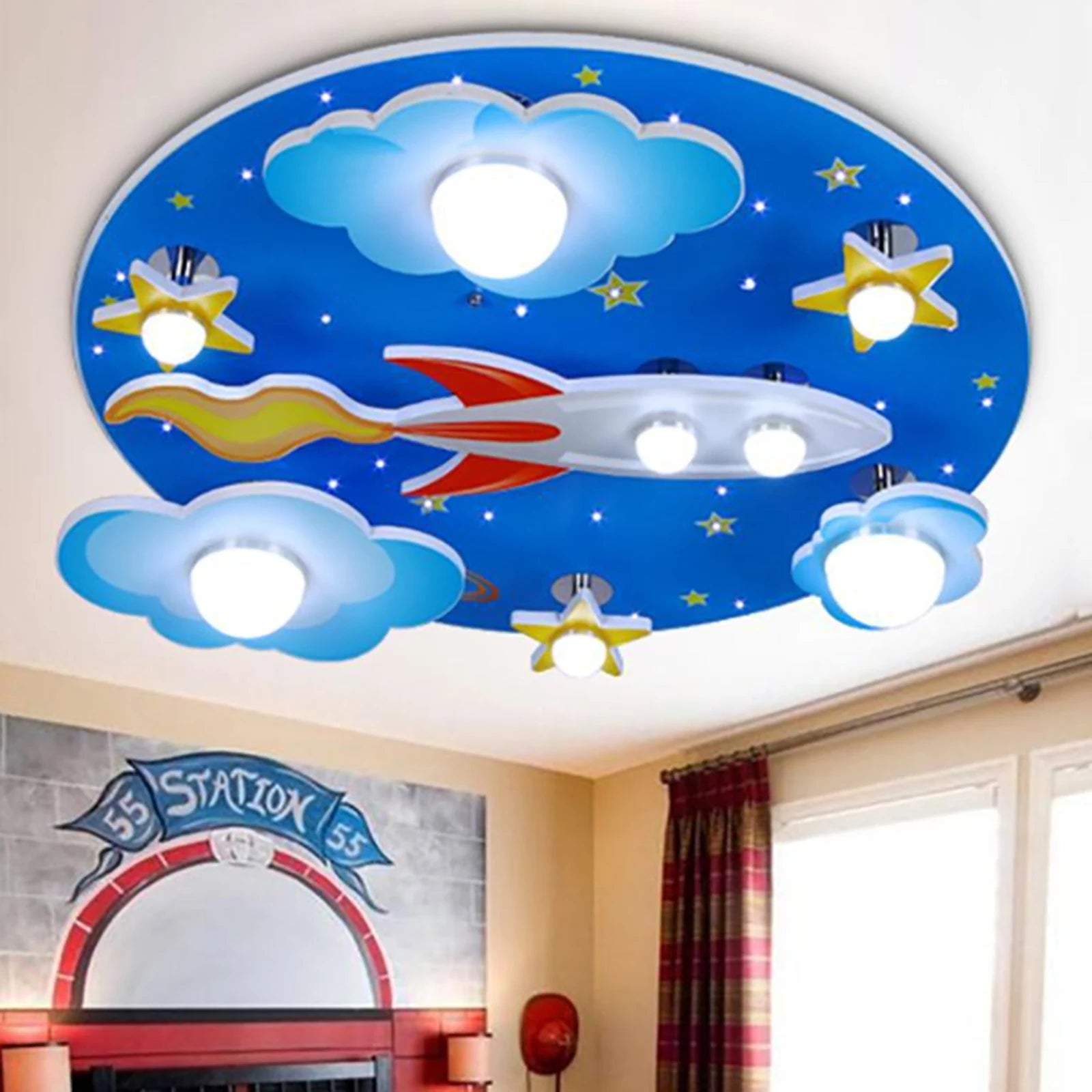 E27 Cartoon Plane Ceiling Light Kids Room Pendant Lamp Children's Room Lamp Boys and Girls Dimmer Chandelier LED Baby Lamp Light