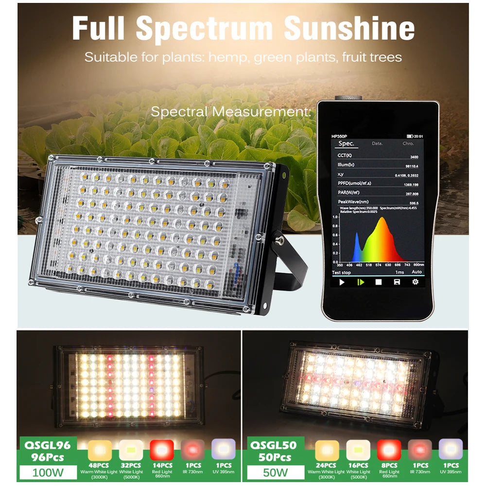 Full Spectrum LED Grow Light 50W 100W 220V For Hydroponic Indoor Plants Growing Lamp For Greenhouse Seeding IP65 Waterproof