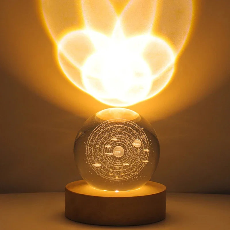 Cadeau de St Valentin Système Solaire Lune Galaxie Projecteur Boule de Cristal Veilleuse LED Décoration Chambre Lampe de Nuit Enfants Cadeau d'Anniversaire