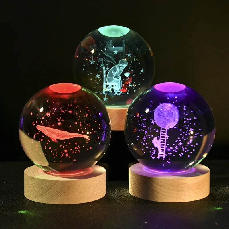 Cadeau de St Valentin Système Solaire Lune Galaxie Projecteur Boule de Cristal Veilleuse LED Décoration Chambre Lampe de Nuit Enfants Cadeau d'Anniversaire