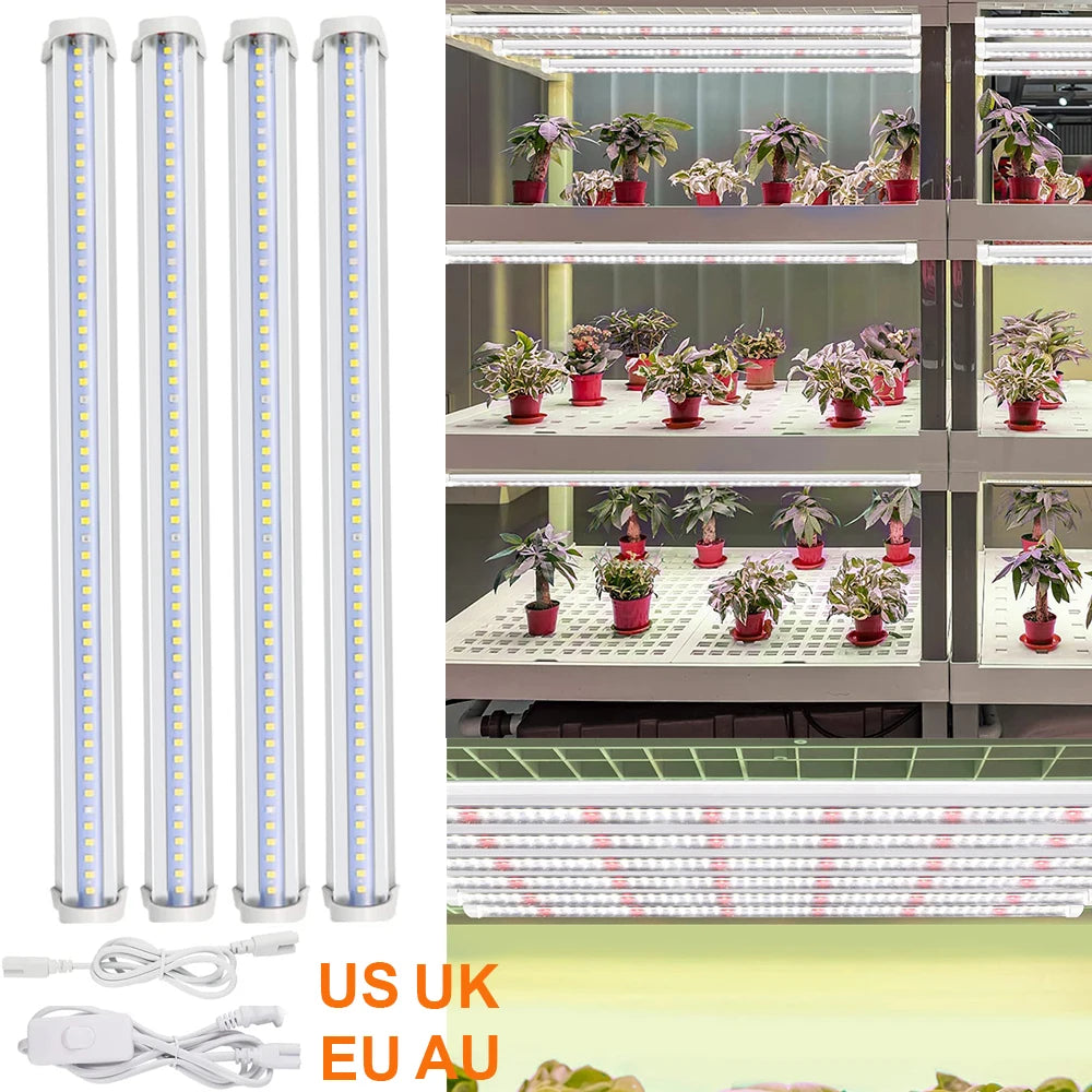 EU Plug in LED Tube Strip Light Bars 5000K White Full Spectrum LED Grow Light T5 Phytolamp for Plants Hydroponics Growing Lamp