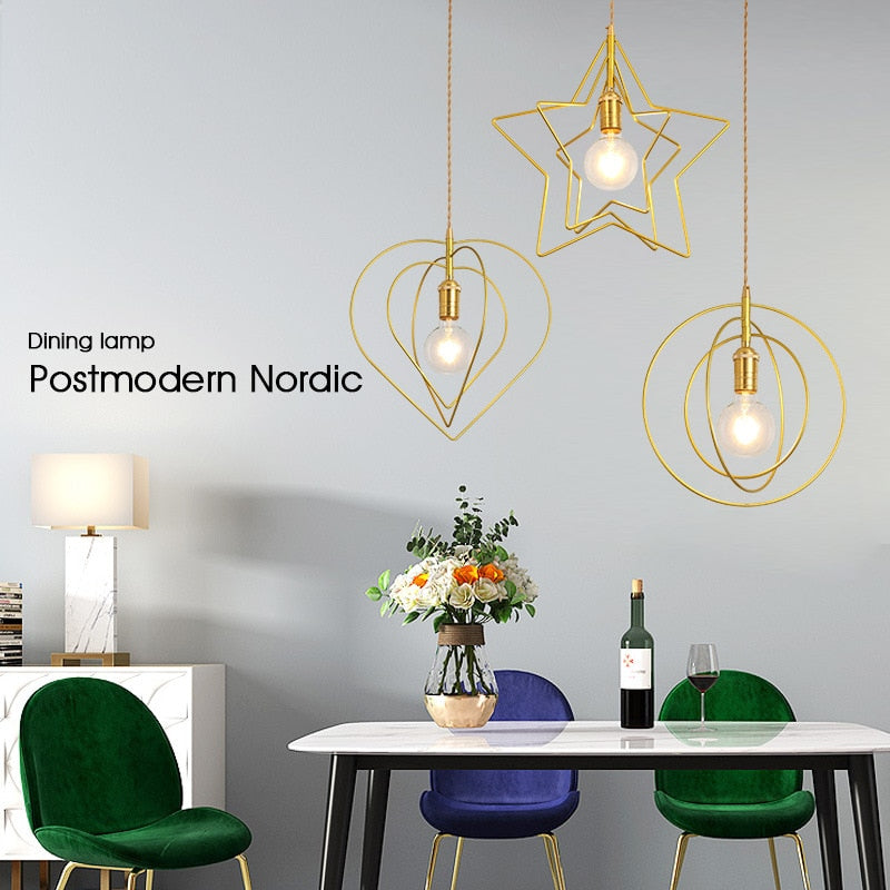 Home Led Pendant Lights Golden E27 Hanging Lamp Living Room