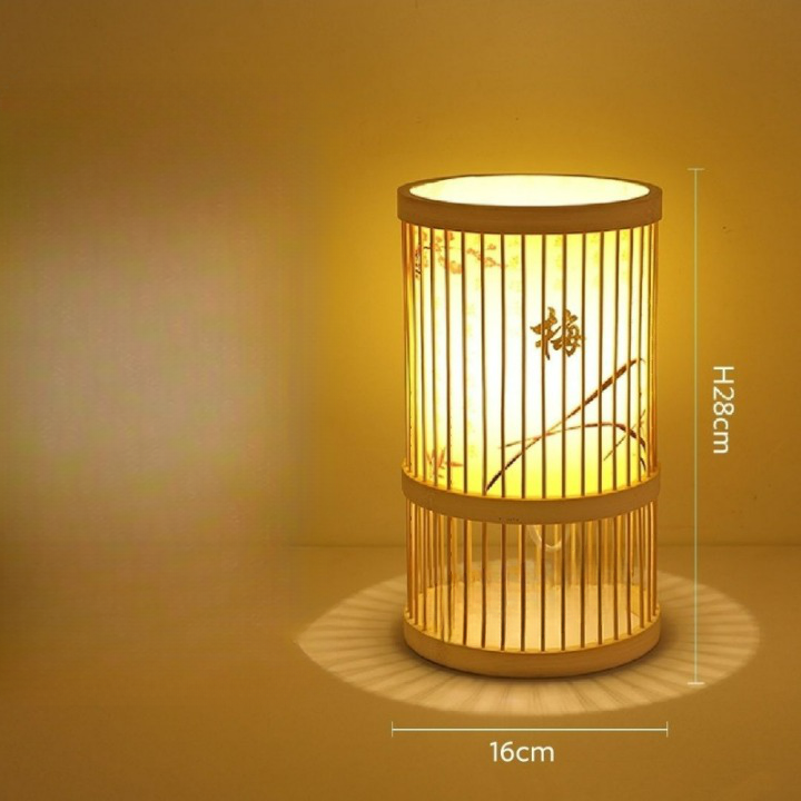 Lampe de chevet cylindrique en tissus et bambou façon