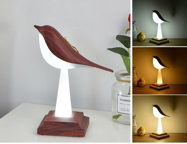 Veilleuse LED oiseau avec capteur tactile - Marron - Lampe