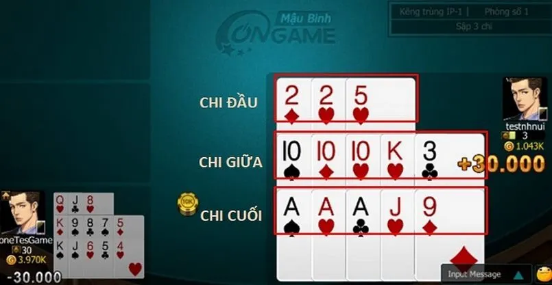 Mậu binh 3 cái thùng có trị giá 3 lần cược